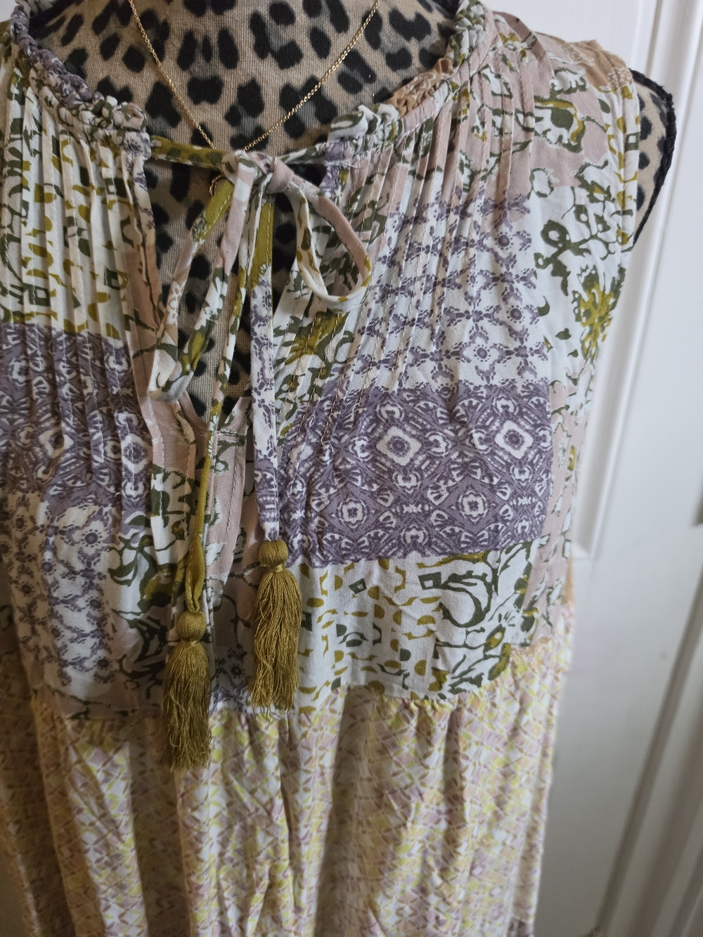 Boho Patchwork  Maxi Dress - Pink, Olive & Purple